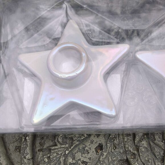 Target Bullseye 2 pk Ceramic Iridescent Taper star -Shaped Candle Holders NEW - Picture 3 of 6